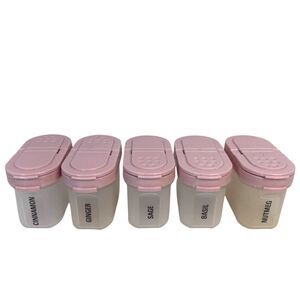 Tupperware Modular Mates Spice Shakers 1843 SET of 5 Pink Lids LABELED VTG